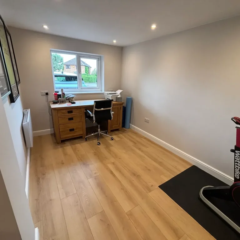 garage conversion Leeds home office and gym finished result with LVT flooring